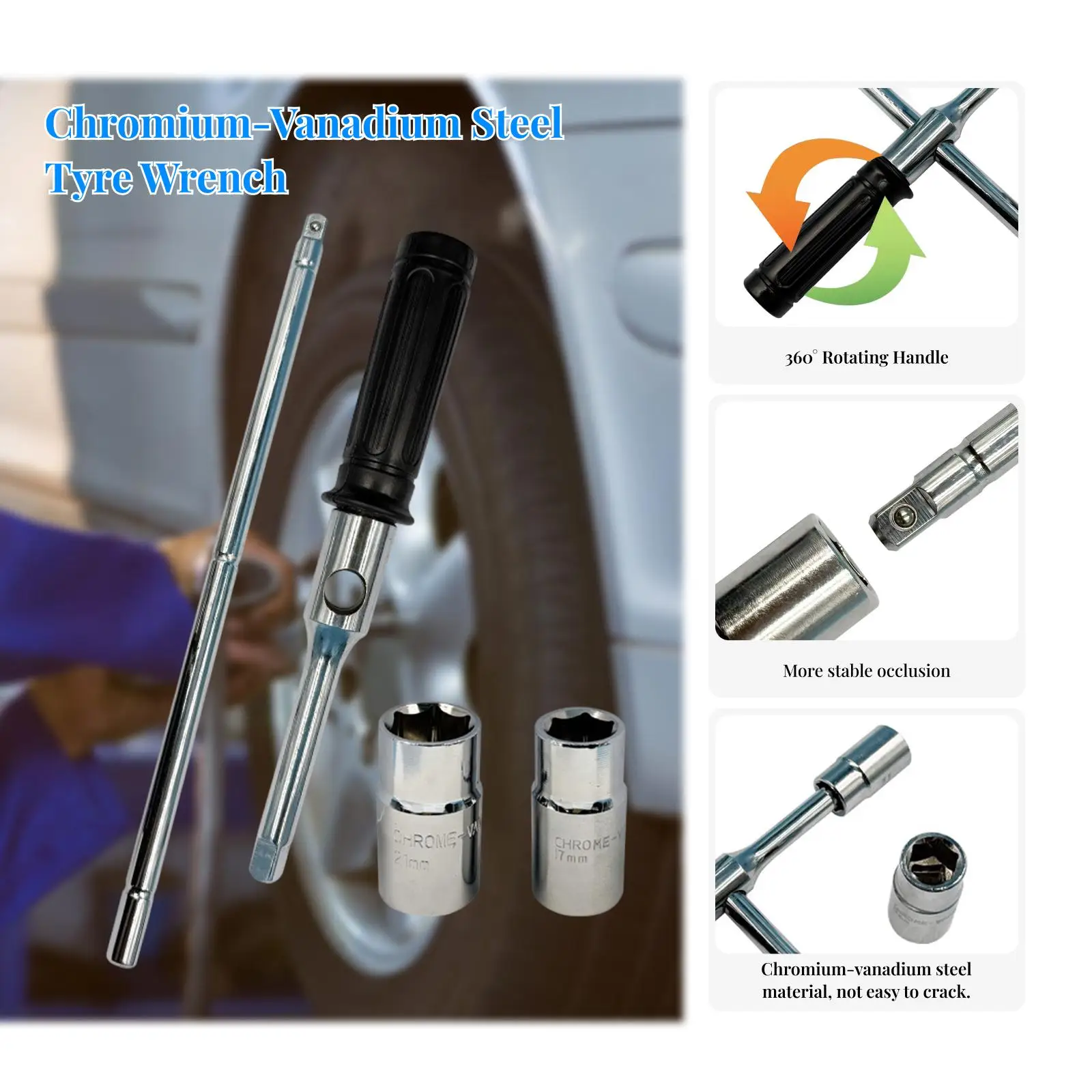 

Extended Lug Wrench,4 Way Wheel Nut Wrench,Detachable Labor Saving Wheel Nut