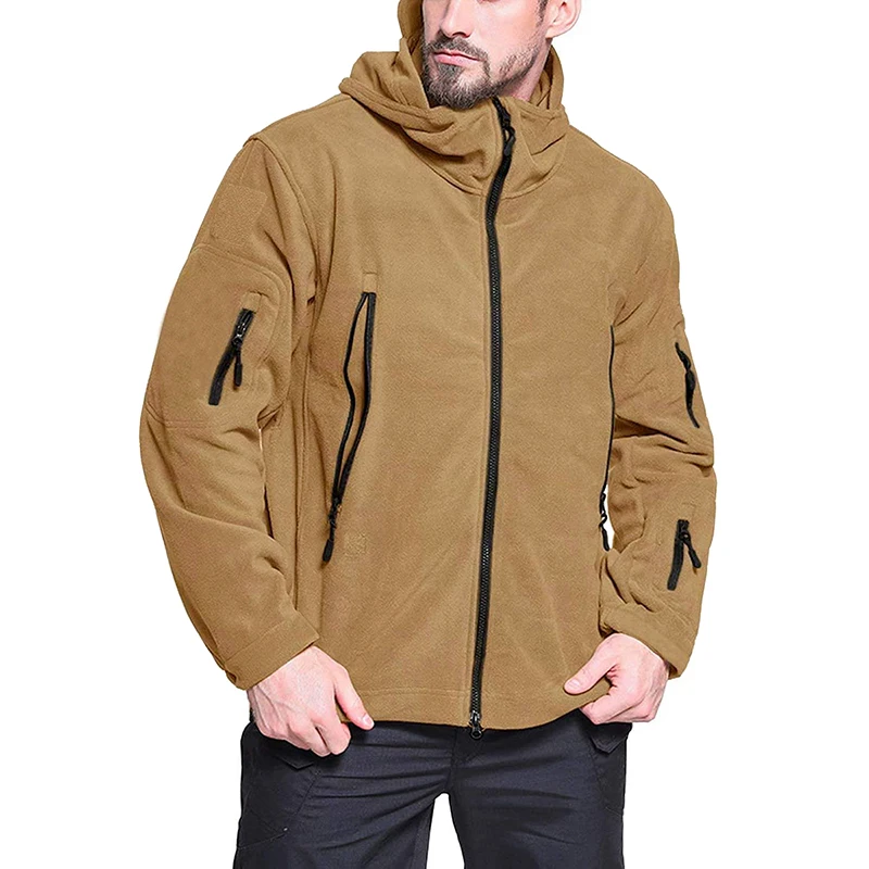 Winter Tactical Fleece Jacket Men Warm Polar Outdoor Hoodie Coat Multi-Pocket Casual Full Zip Sport Hiking Jacket