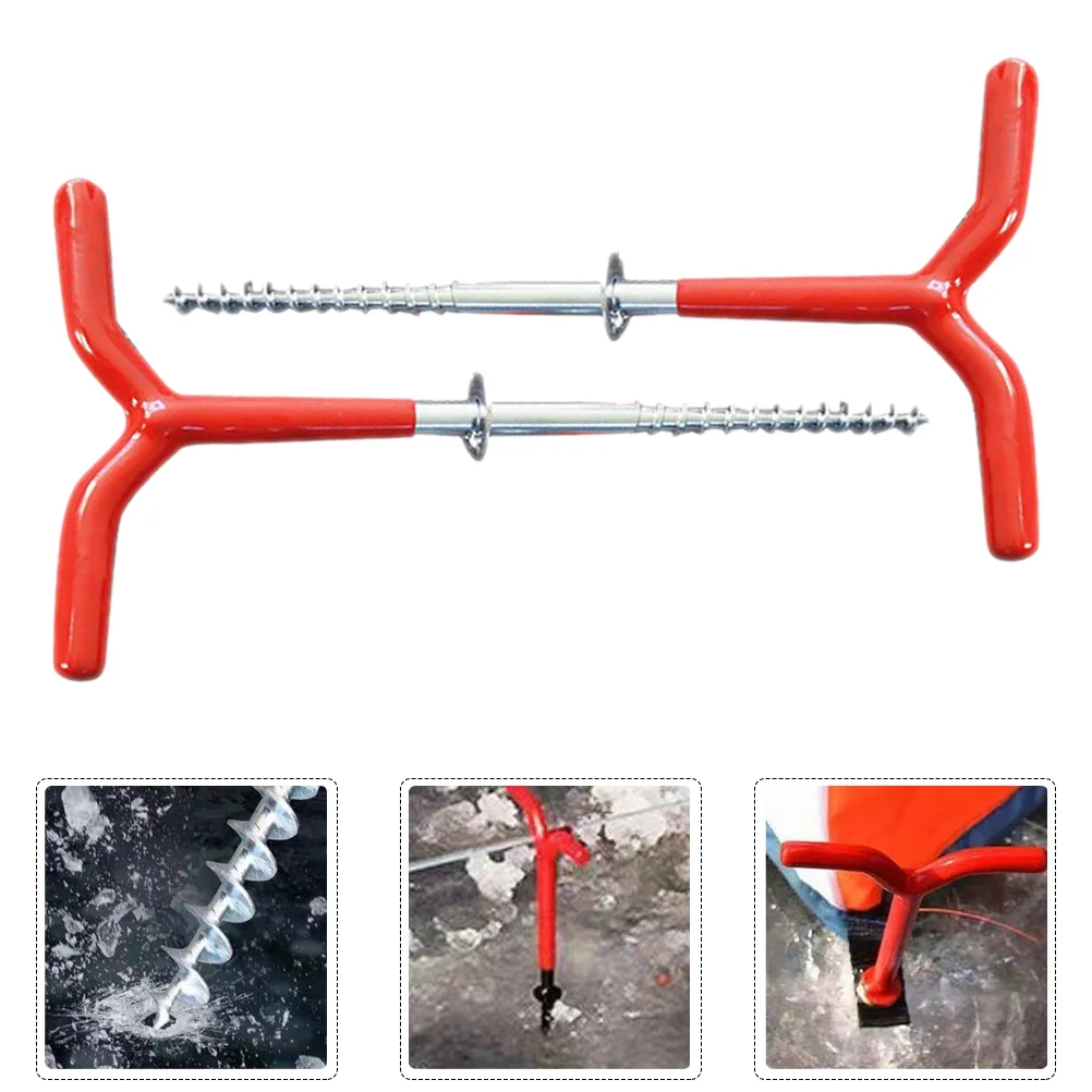 

2 Pcs Fishing Tent Ice Drill Stakes Outdoor Camping Awning Rope Fixing Nail Metal