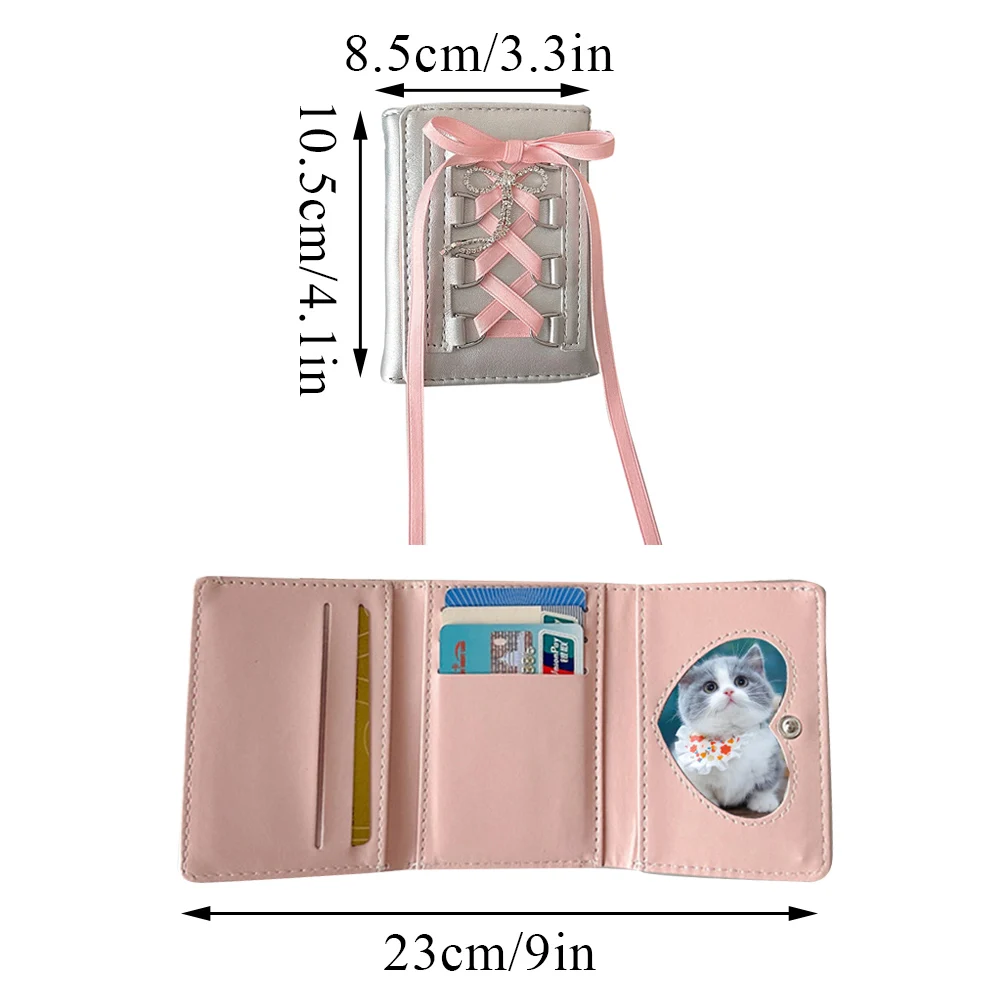 Y2k Korean Sweet Card Wallet Girl Fashion Ballet Style Lace Bow Short ID Card Purse Portable Coin Bag Student Creative Wallets