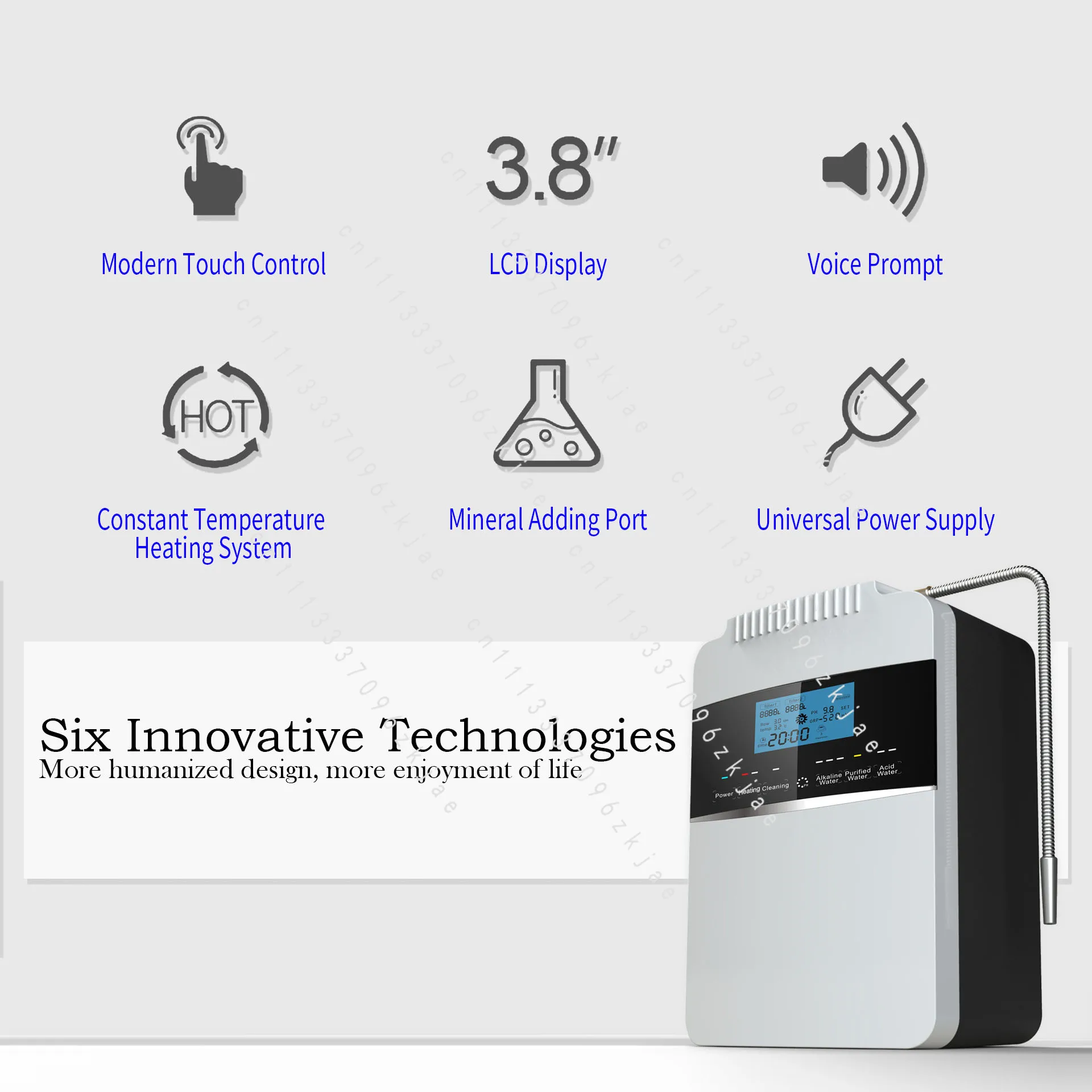 Water Ionizer Hydrogen Water Filter with 8 Ti-Pt  Plates pH 2.5-11.2