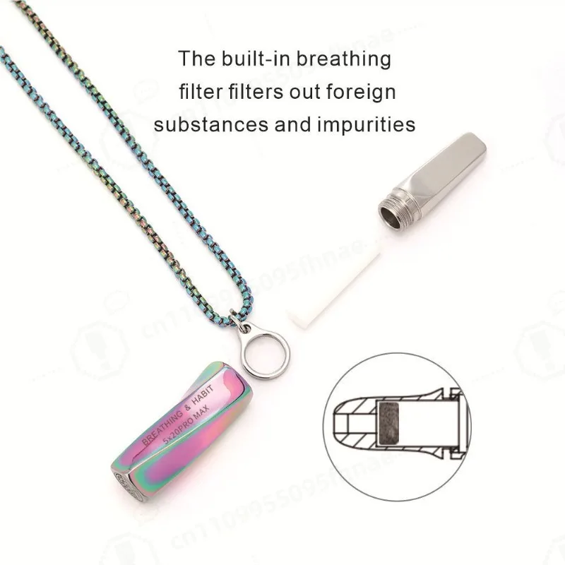 Wave Pattern Titanium Steel Breathing Necklace with Replaceable Oil Cotton Wick for Meditation