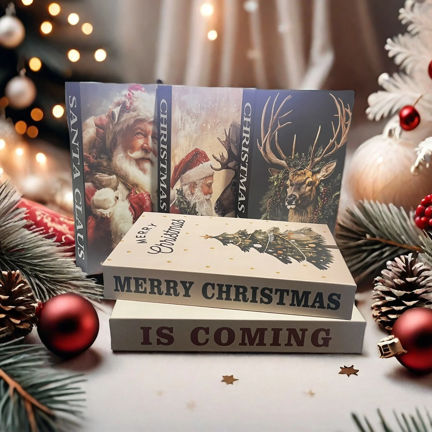 

Christmas Tree Elk Winter Scene Fake Books Storage Box Room Decoration Bookshelf Bedroom Aesthetic Home Decor Shooting Prop