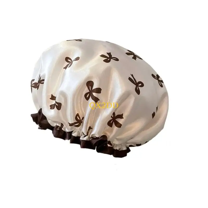 QX2D مرنة الحافة النساء قبعات دش مقاوم للماء مع أقواس زخرفية ملحق حمام ناعم للبنات الأزياء