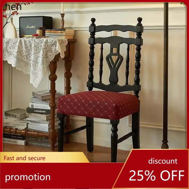 

ZML Vintage Solid Wood Dining Chair Vanity Chair Bedroom Home Backrest Chair