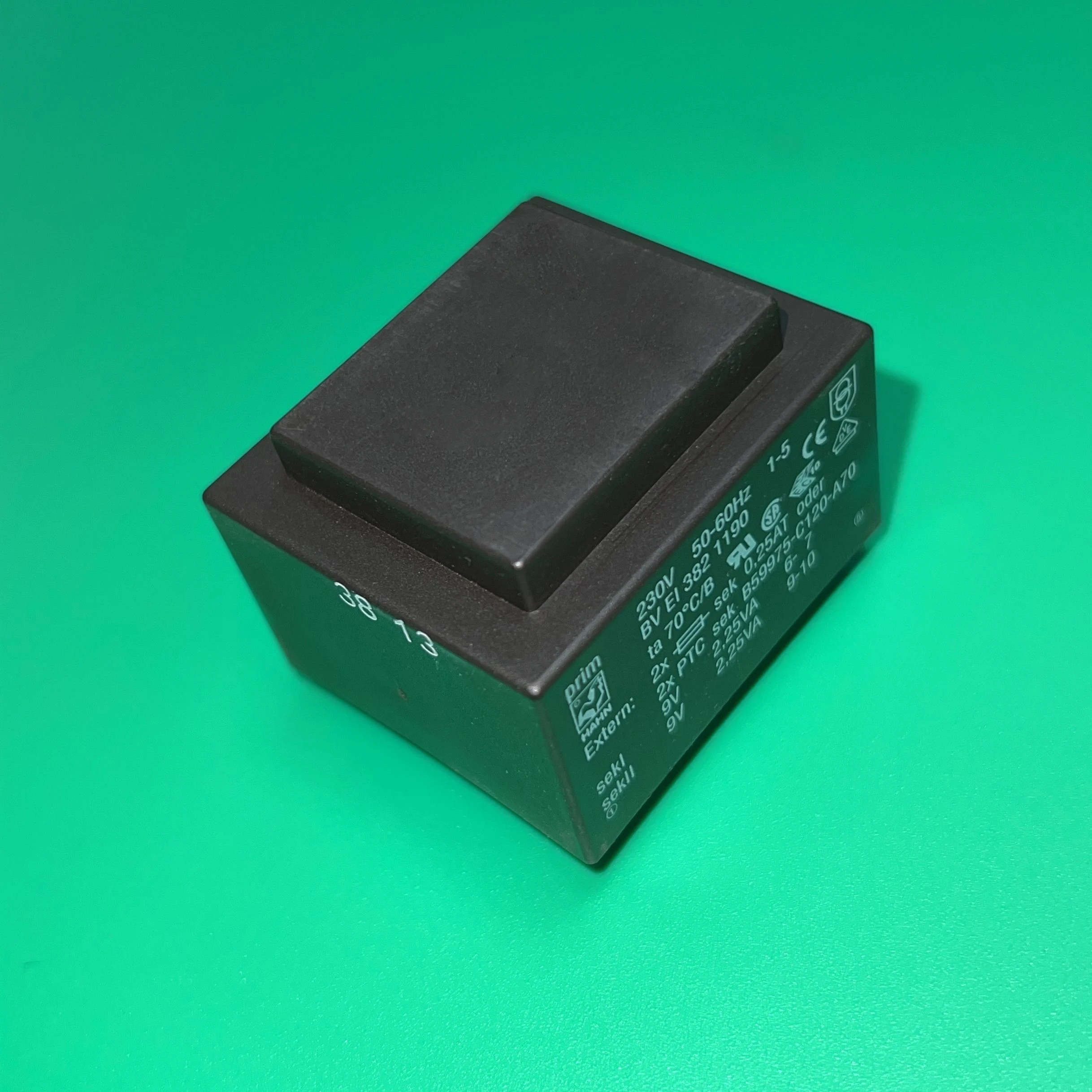 BVEI3821190  Transformer encapsulated 4.5VA 230VAC 9V 2,25VA 250mA 0.25AT 150g 230V 50-60Hz 1-5 BV EI 382 1190