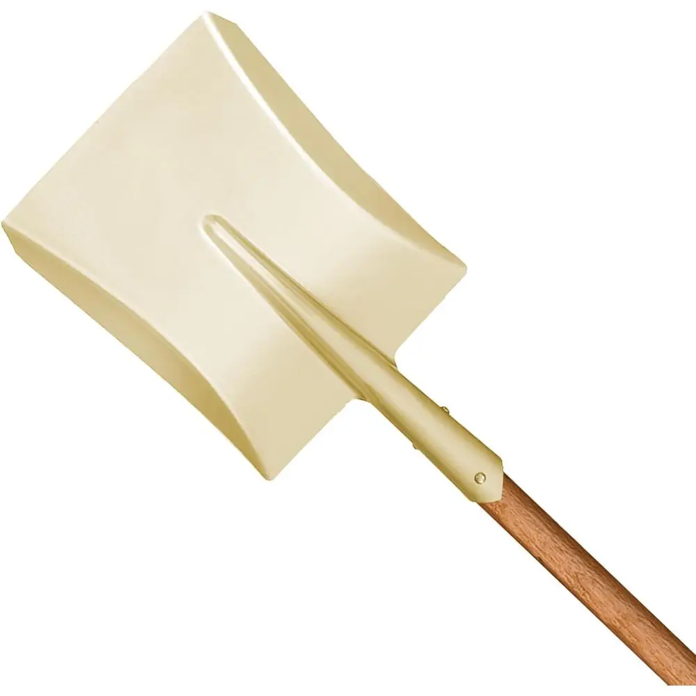 Funkenfreie quadratische Schaufel aus Aluminiumbronze mit Holzgriff, D-Griff, 970 mm lang, DIN-zertifiziert, BAM- und FM-Zulassung