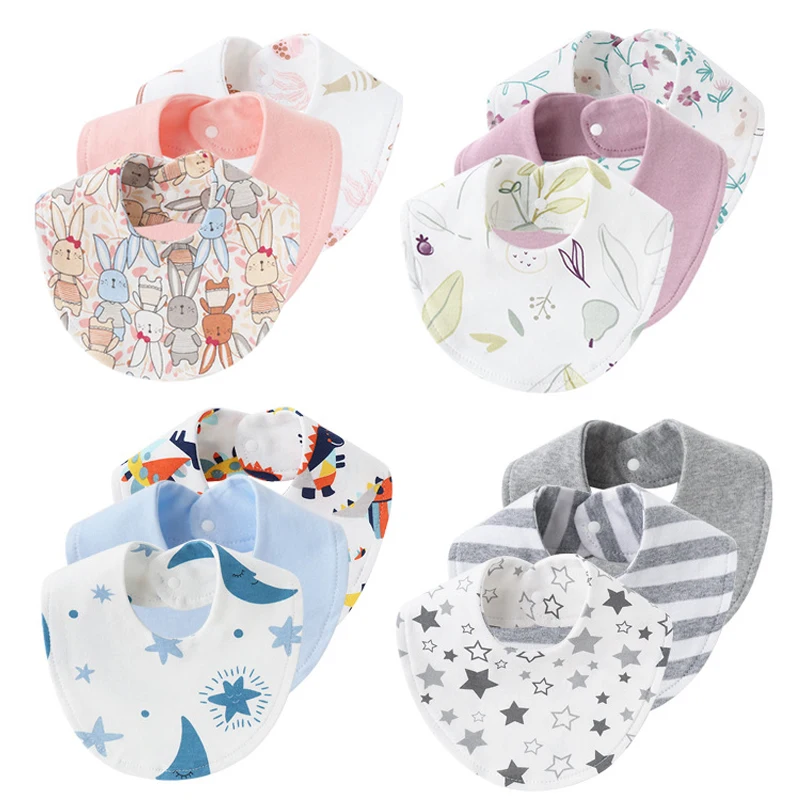 3Pcs Newborn Bibs for Girls Boys Cotton Print Baby Saliva Towels Infant Bib Burp Cloth Baby Stuff Toddler Accessories