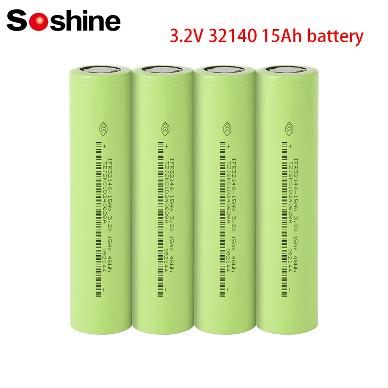 Soshine 3.2V 32140 15Ah LiFePO4 แบตเตอรี่ 32140 ชาร์จเซลล์ EV Home Energy Storage EBike E-scooter เครื่องมือแบตเตอรี่ Pack