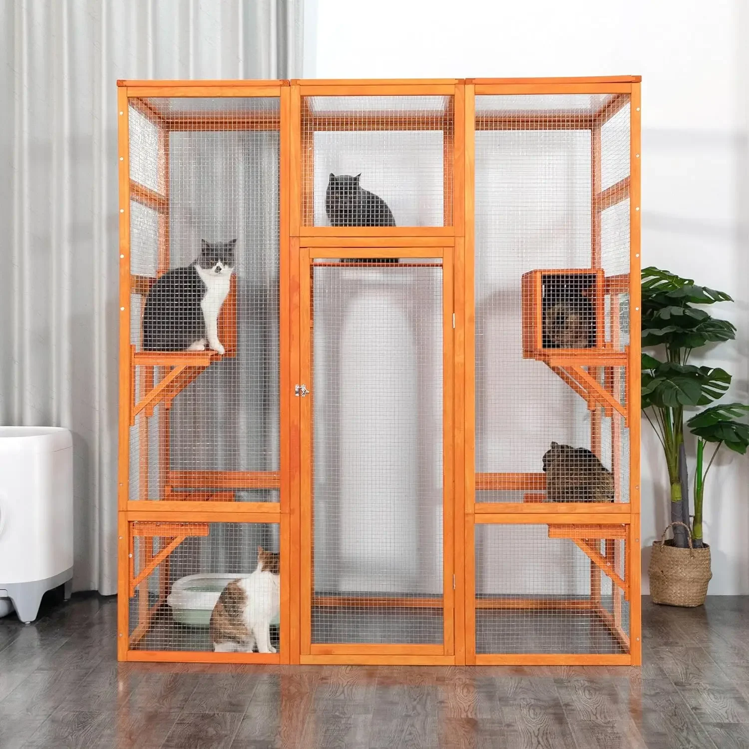 Imagem -02 - Madeira Extra Large Outdoor Cat Cage Casa com Condomínio Montado Play Run Recinto Interior Kitty Janela Kennel 70