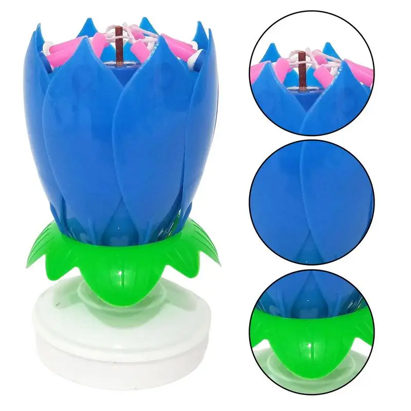 Lotus Candle Rotating Lotus Birthday Candle Cake Cupcake Candle LED Festive Electric Flower Candle Singing Candle-Powered