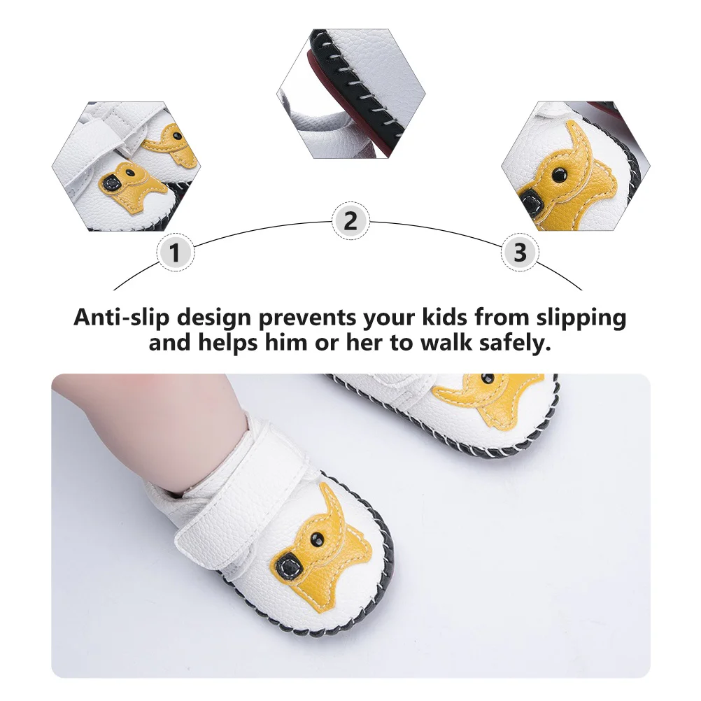 

1 пара детской обуви для малышей из искусственной кожи, противоскользящая дышащая обувь на мягкой подошве для малышей, детские прогулочные туфли с мультяшным дизайном