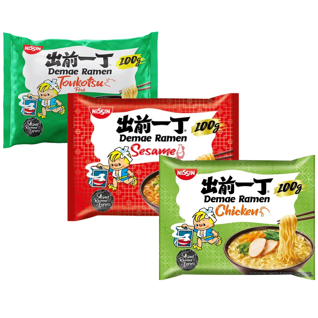 Nissin Demae Ramen 100gr (Tonkotsu Pork, Picante, Sesamo)- Fideos Instantáneos