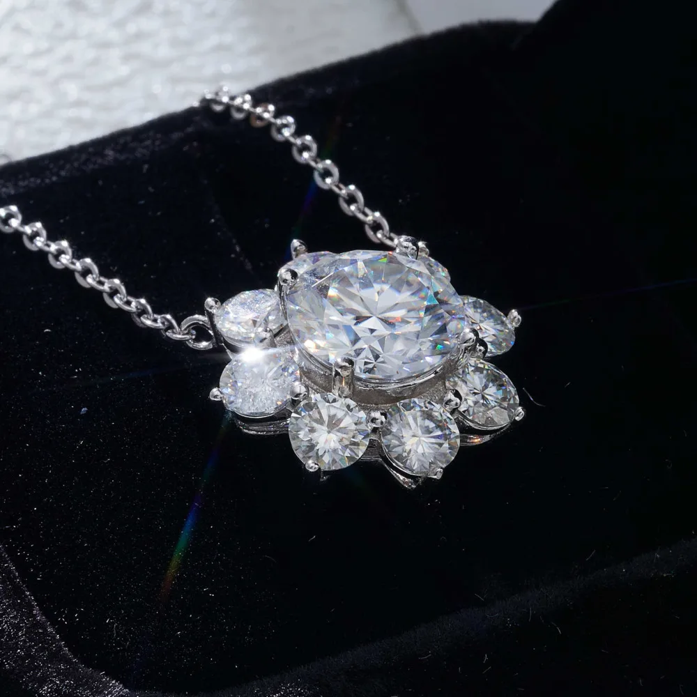 

BIJOX STORY 5ct муассанит ожерелье для женщин S925 стерлингового серебра полный бриллиант цветок цепочка на шею женский свадебный комплект ювелирных изделий