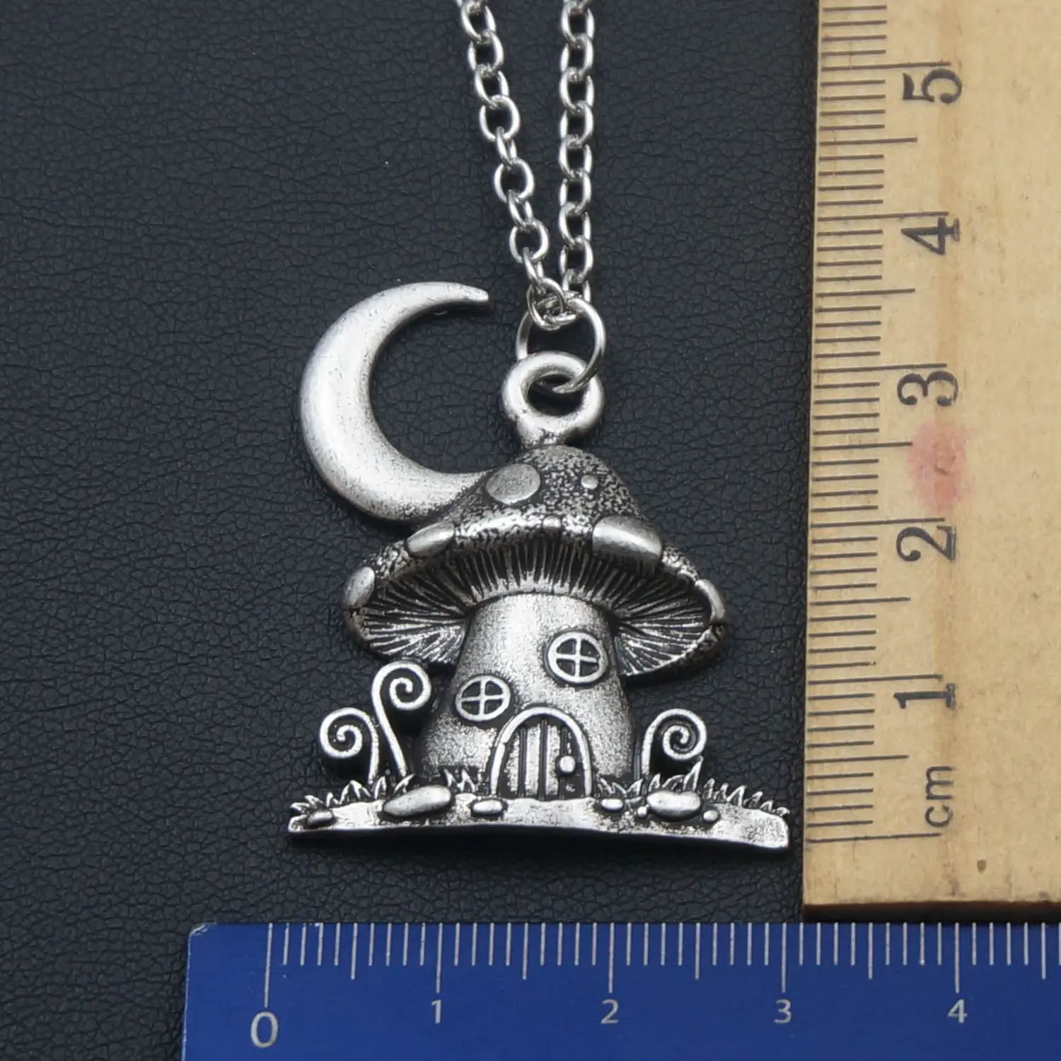 Vintage Moon Natural Mushroom Cabin House Necklace for Women Men Fashion Jewelry Gift