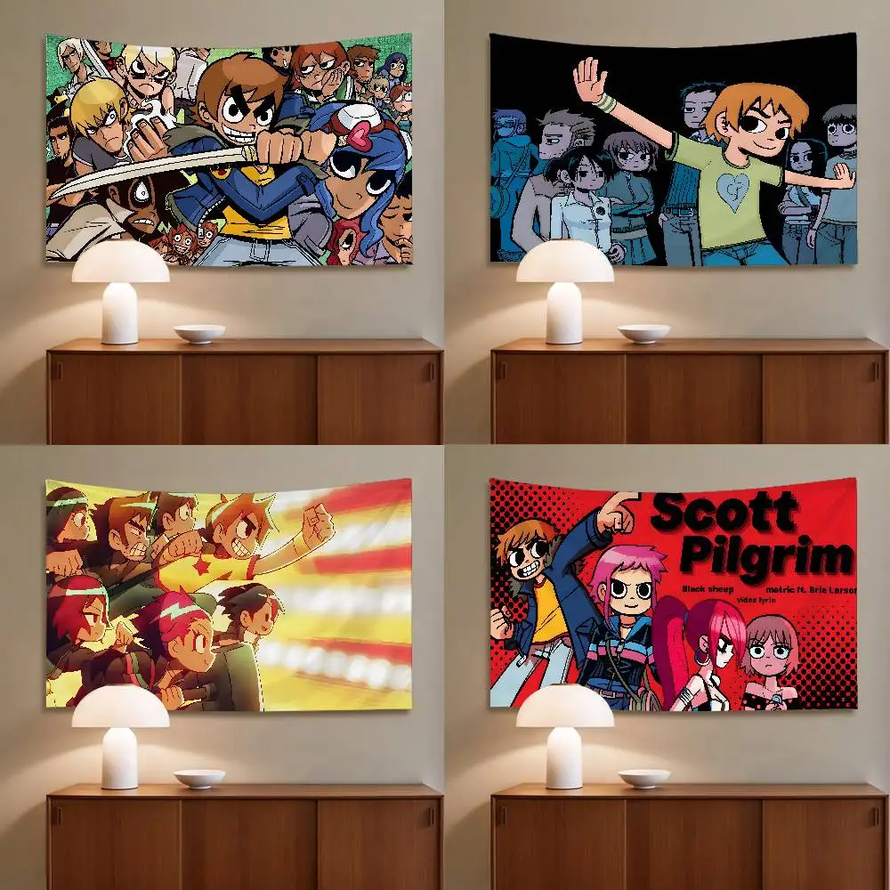 S-Scott Pilgrim Tapestry Wall Hanging Tapestry Art Deco Blanket Curtain Hanging At Home Bedroom Living Room Decor