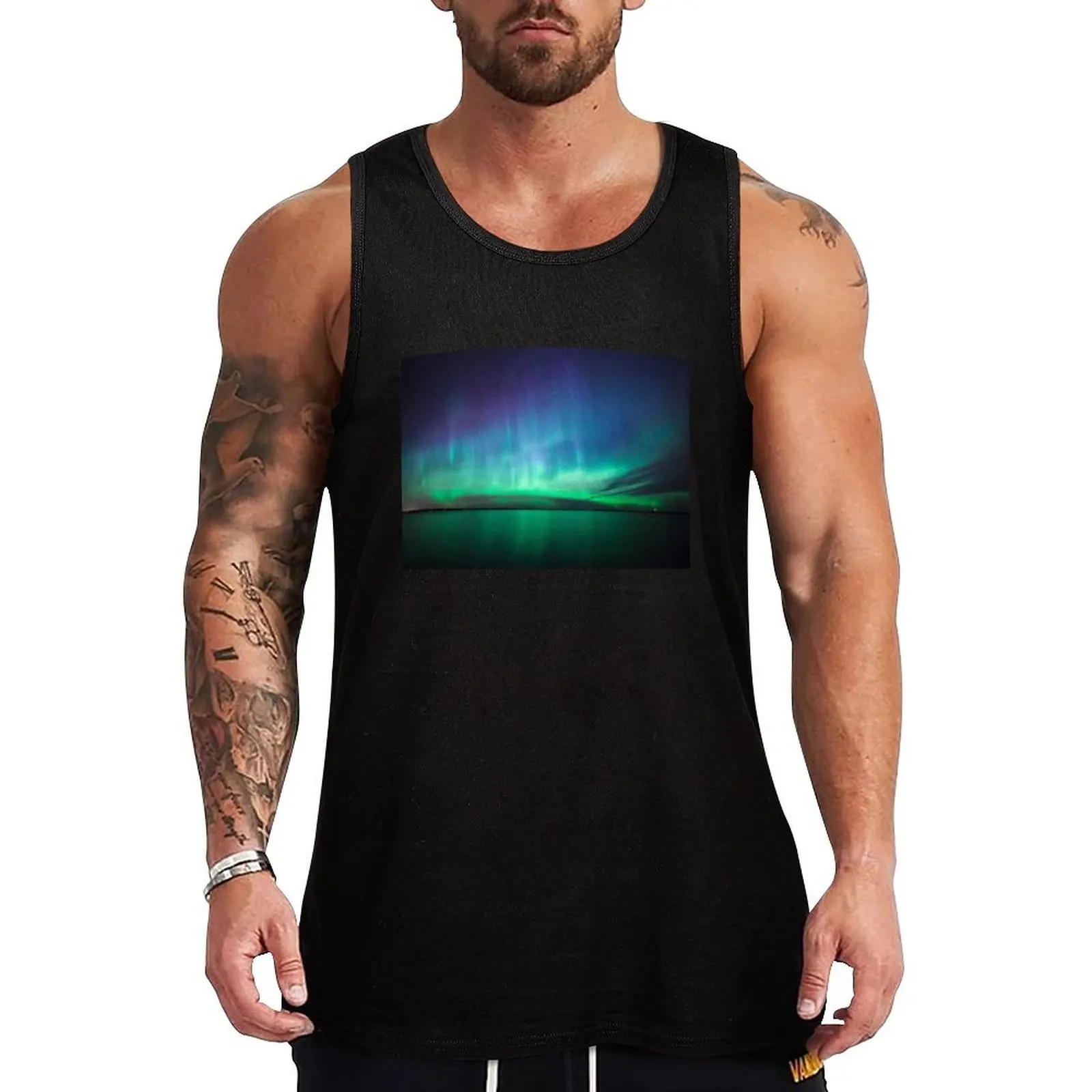 

Beautiful northern lights Tank Top gym shirt men Men's gym clothing fashion 2025 man