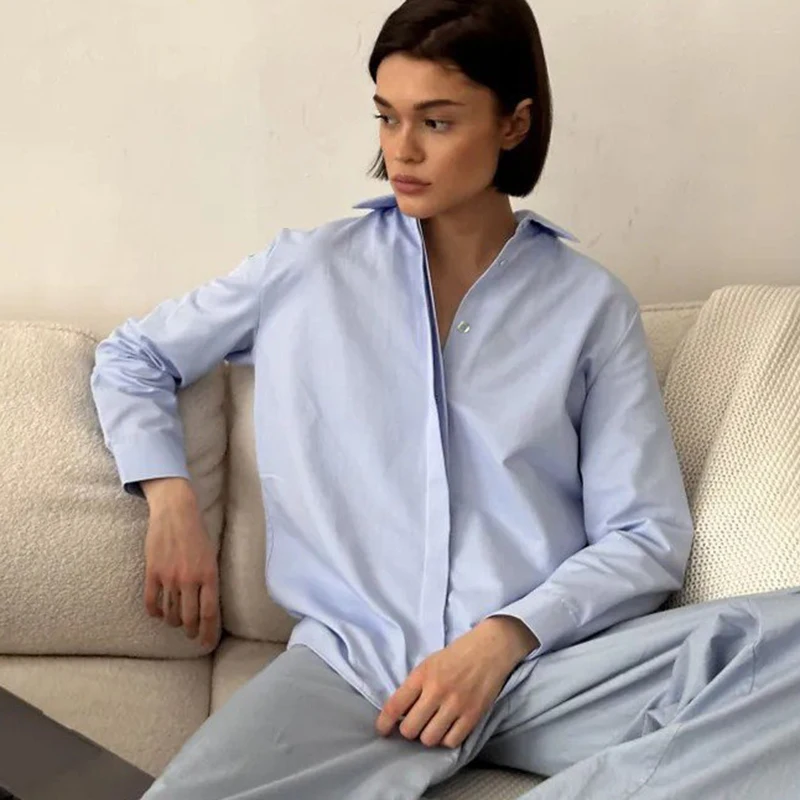 أنيقة رفض طوق قميص أبيض المرأة 2025 كم طويل الصلبة مكتب رسمي بلوزة امرأة موضة إخفاء زر حتى القمصان #5