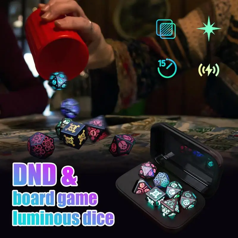 Polyhedral Dice Sets Skull Pattern Shake To Glowing Dice Shake To Glowing Electronic Flashing Led Glowing In The Dark Light Up