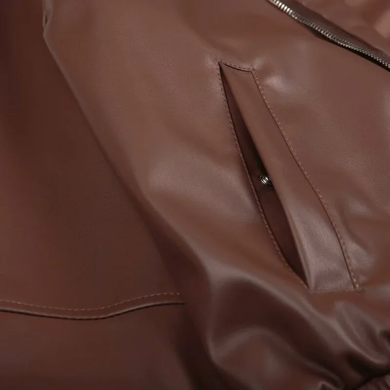 سترة نسائية من الجلد الصناعي معطف عصري رائع على طراز Moto ملابس الشارع الشهير بأكمام طويلة ملابس خارجية بسحاب معطف بسيط للشتاء