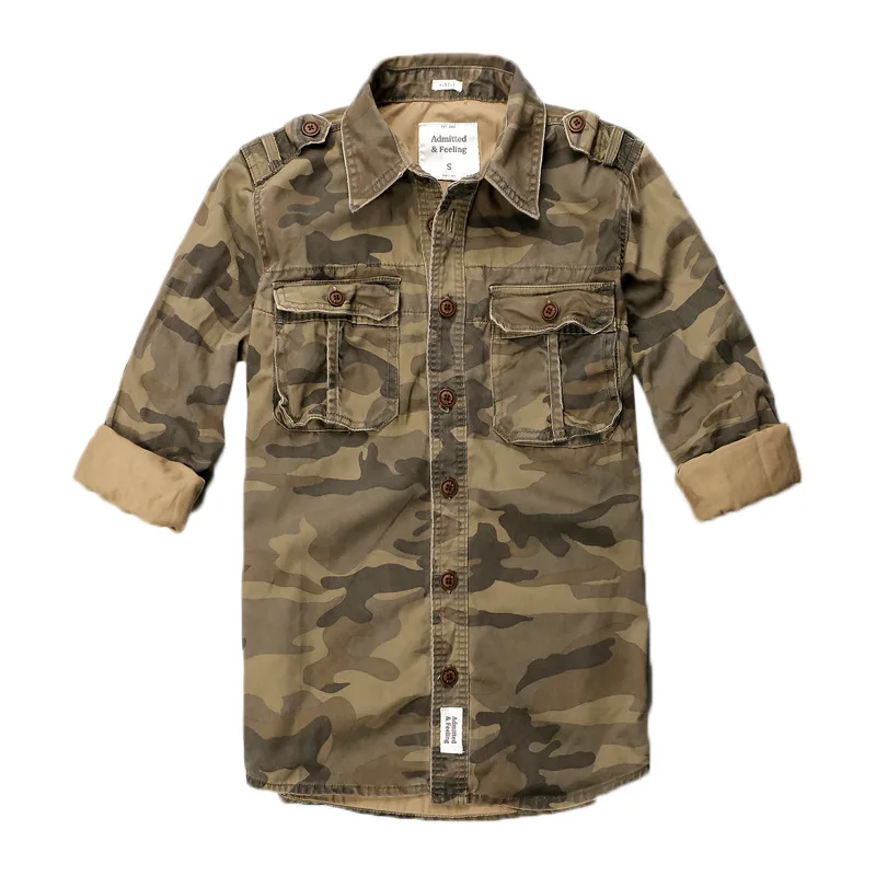 Men Summer Fashion Casual Shirts  Camouflage Cargo Cotton Linen Shirts Male Long Sleeve Pockets Safari  Fans Tops