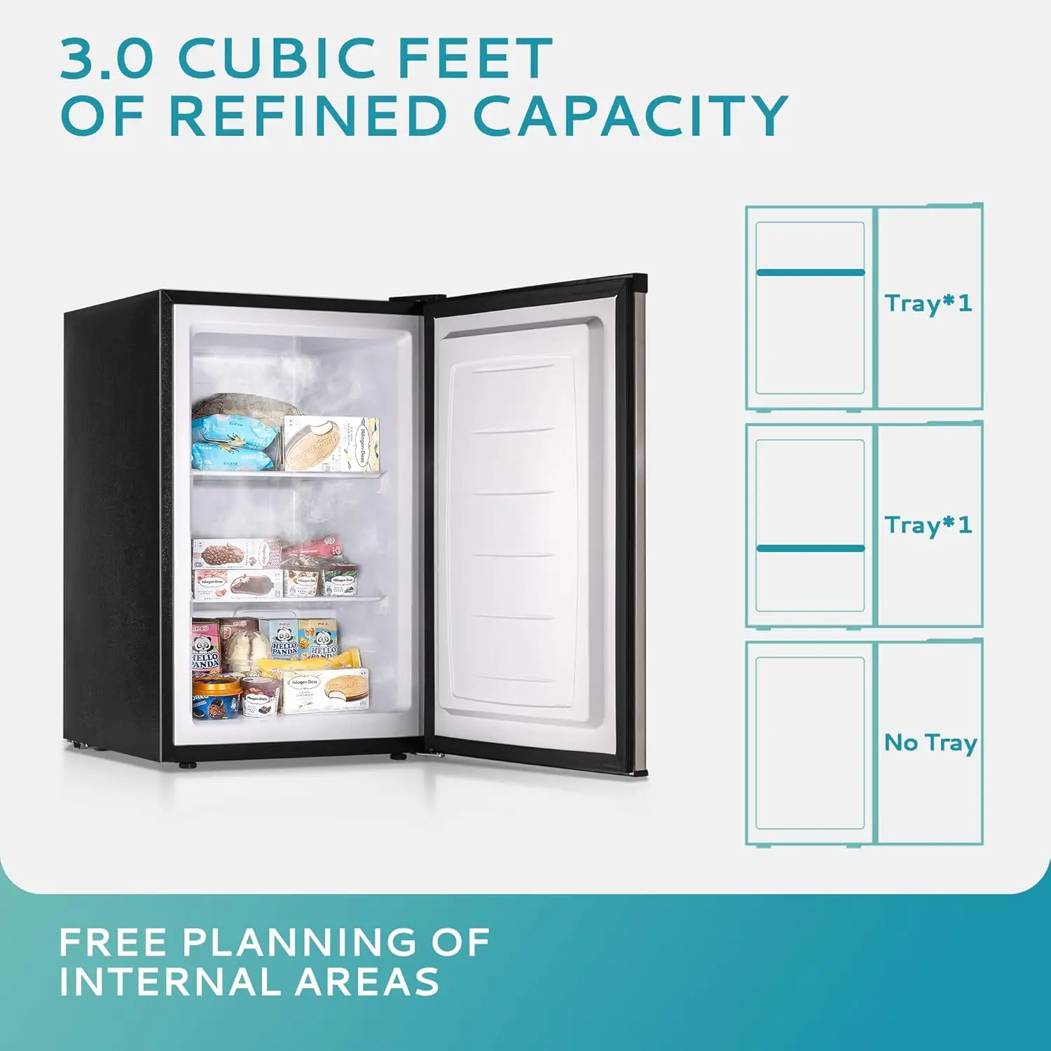 Upright freezer, 3.0 Cubic Feet, Single Door Compact Mini Freezer with Reversible Stainless Steel Door, Small freezer for