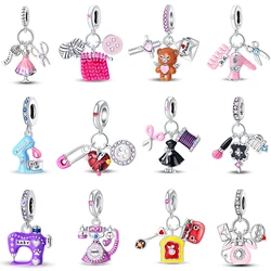 925 Sterling Silver Tailor Sewing Machine Telephone Alarm Clock Charms Pendants Fit 925 Original Bracelets DIY Jewelry