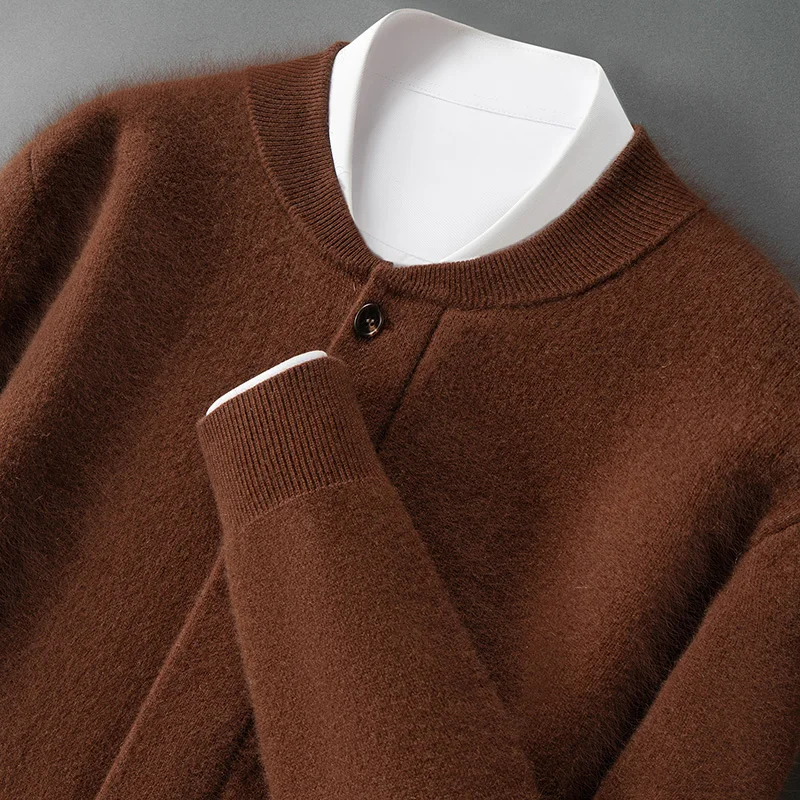 

Осень-зима, 100% кашемировый свитер, мужской кардиган на скрытой молнии, свободное пальто, деловой повседневный свитер, однотонный трикотаж