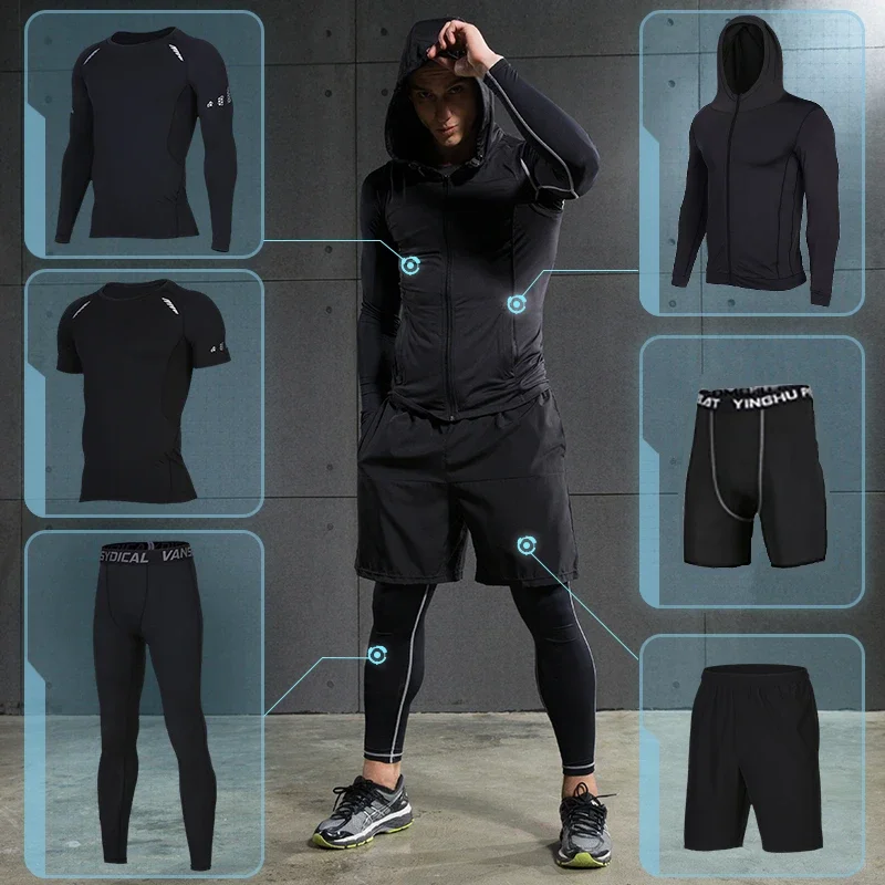 New Sports Suit Men's Running Sets Compression Basketball Soccer Tracksuit Gym Fitness Trainning Suit Jogging Clothes Sportswear