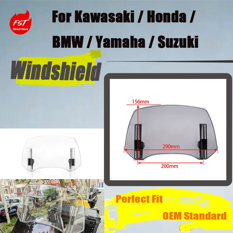 Motorcycle Adjustable Heightened Windshield Modified Parts for Kawasaki Honda BMW Yamaha Suzuki