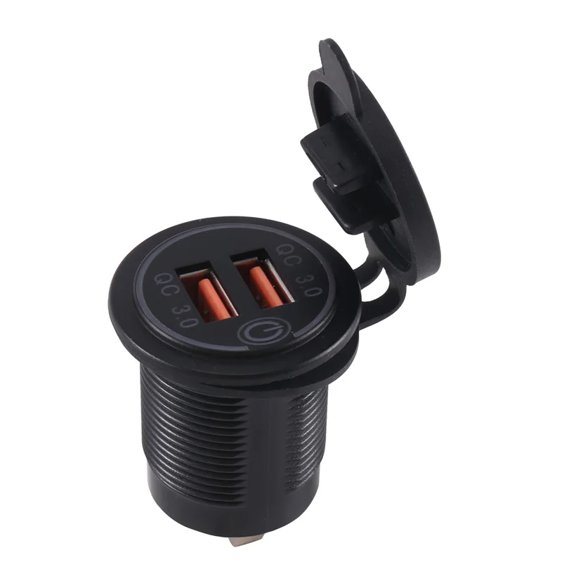 

A80X-12V 36W Quick Charge 3.0 Dual USB Car Charger USB Fast Charger With Switch For Boat Motorcycle Truck Sedan
