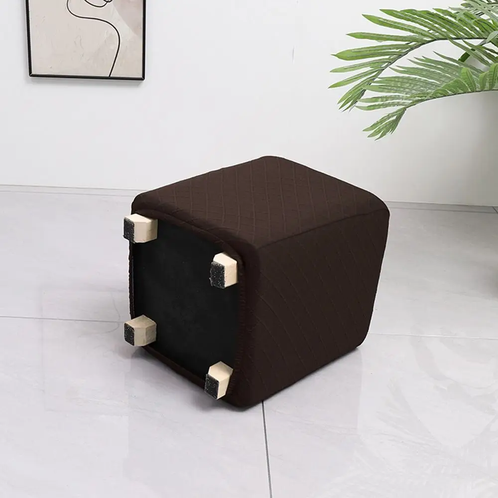 New Solid Color Jacquard Ottoman Cover T-Shape Soft Square Stool Cover Elastic Footstool Case Living Room