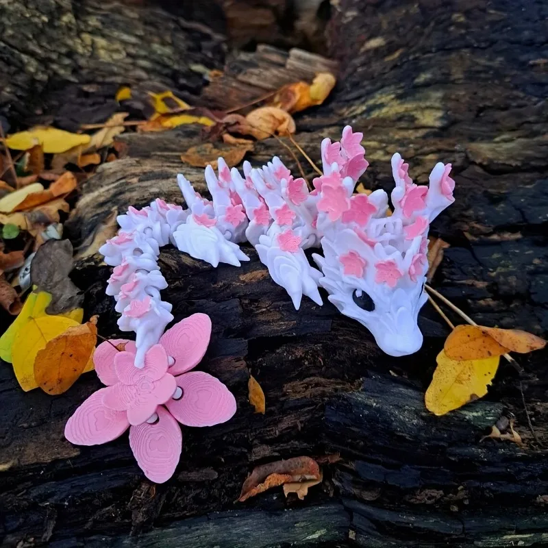 Vibrant 3D Printed Cherry Blossom Dragon Statue Intricate Floral Decor Christmas New Year Gift Figurine