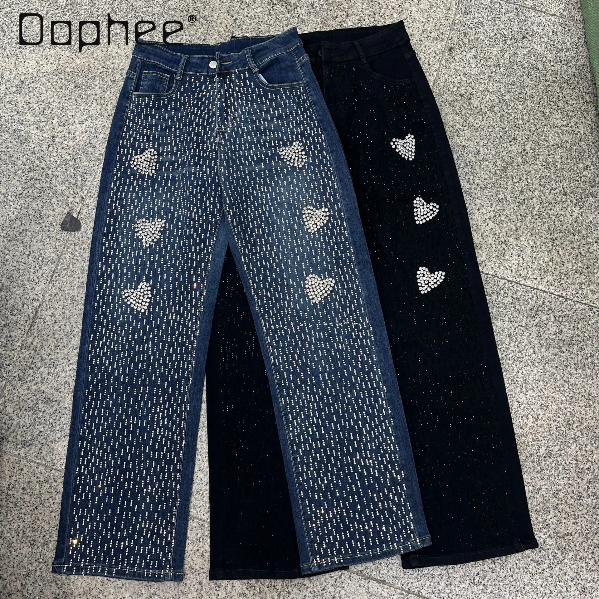 

Европейские классические джинсы прямого кроя с высокой талией, украшенные стразами в форме сердца, винтажные, облегающие, для уличной моды