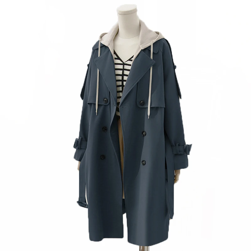 

Autumn New Brand Women Khaki Trench Coat Long Windbreaker Lady Fashion Trend Double-Breasted Slim Long New Female Hooded Trench