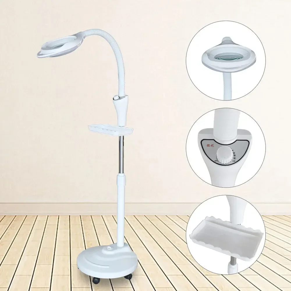 

16X Diopter LED Magnifier Lamp with Floor Stand, Rolling Magnifying Light for Facial Care, Reading, and Detailed Work