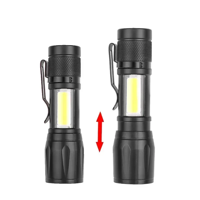 Mini latarka LED COB + XPE przenośna latarka USB ładowanie latarnia kempingowa Zoomable Focus Light latarka taktyczna z klipsem na długopis