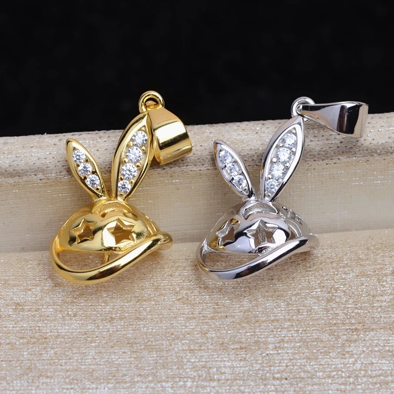 Lovely Rabbit 925 Sterling Silver Pendant Mounts Base Findings Settings Mountings Jewelry Fittings for 10-12mm Pearls