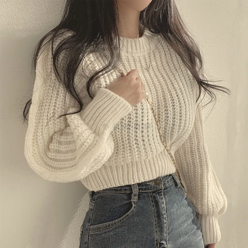 

Long Sleeve Black Knitted Sweater Women Pullovers New O-Neck Knit Sweater Pullover Women Tops Sueters De Mujer Knitwears Q1691