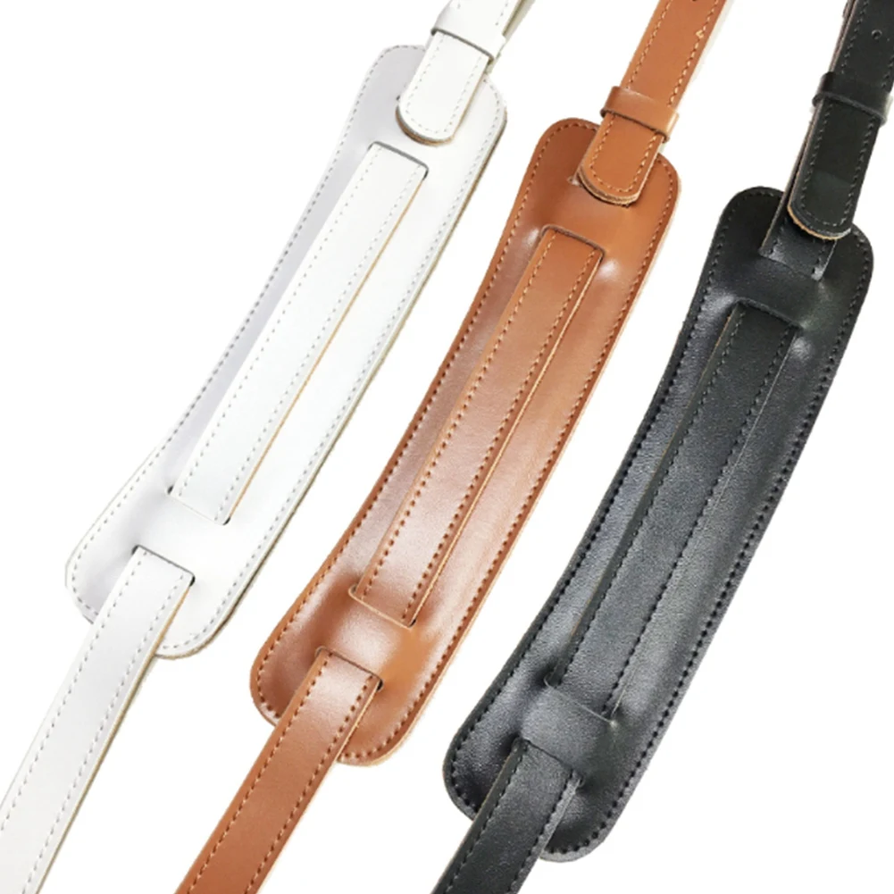 Durable Leather and Metal Buckle Electric Guitar Strap Belt Shoulder Pad Adjustable Vintage Guitar Straps-White Color