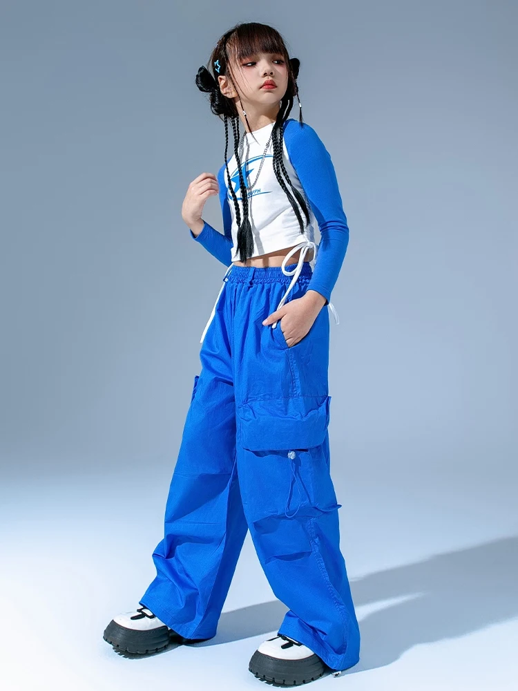 Pantalon court bleu Y-Cargo pour enfants, Streetwear pour filles, Costumes de performance de danse jazz, Vêtements Hip Hop, DQS15, Vêtements pour enfants, Nouveau, 2024