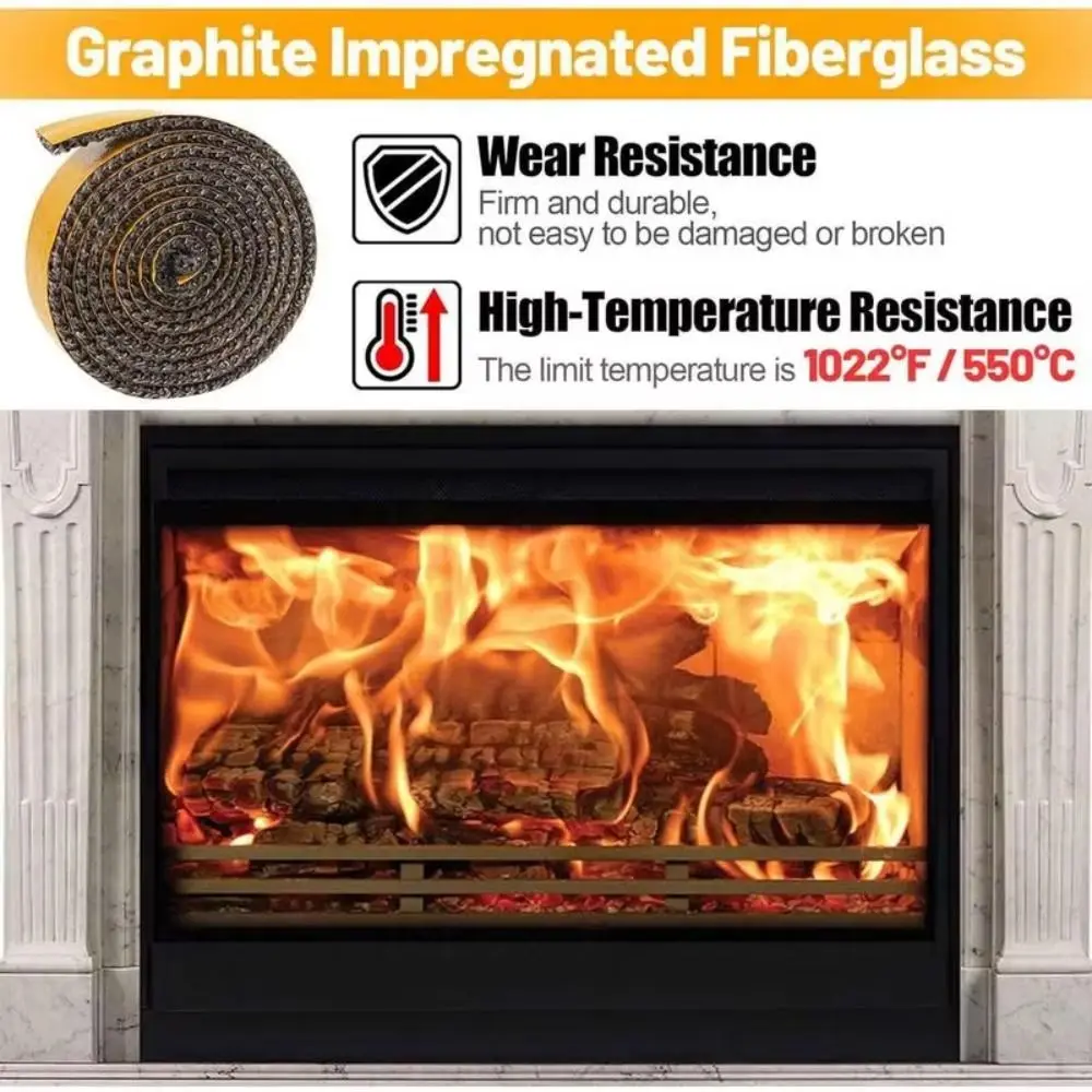 Self Adhesive Fireplace Seal Rope Fiberglass Heat Resistant Wood Stove Gasket Tape Flat Fireplace Door Gasket