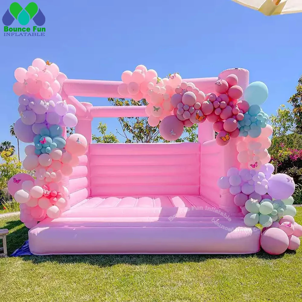 Pastle Pink Moonwalk Bounce House Inflatable Jumper White Bouncy Castle Bouncer Commercial For Kids Party