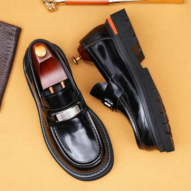 

Men'S Genuine Leather Vintage High Quality Shoes Luxury Wedding Formal Dress Classic Elegant Italian Black Loafers