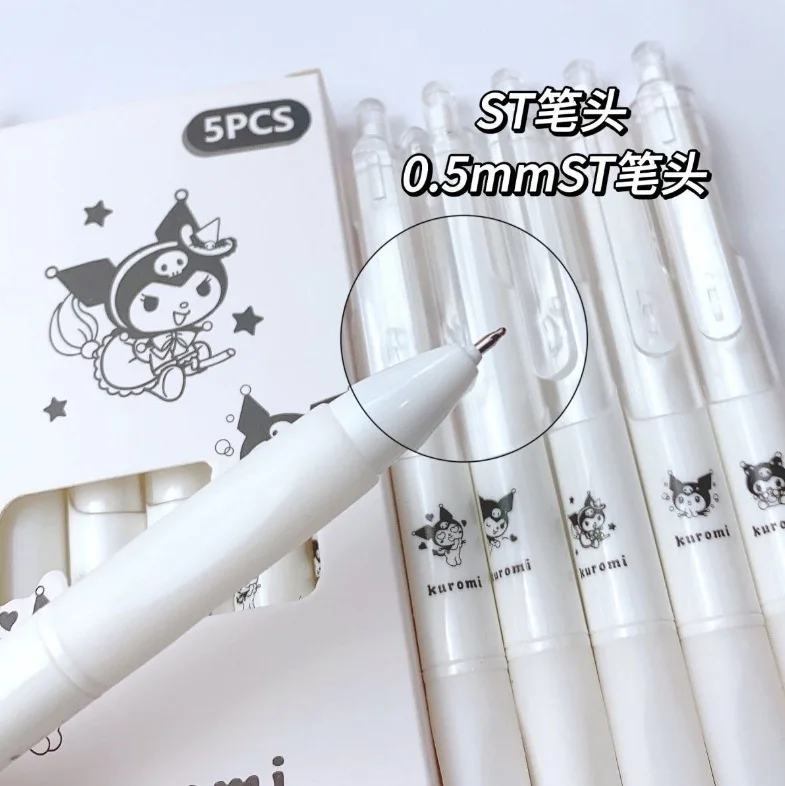 5pcs Sanrio Hellokitty Press Neutral Pen Anime Kuromi My Melody Pochacco Cinnamoroll 0.5mm Black Pen Learning Stationery Gift