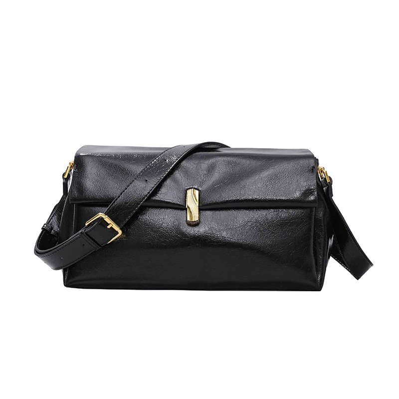 Maxdutti French Vintage Square  Bag Women Leather Bag Black Color Fashion One Shoulder Underarm