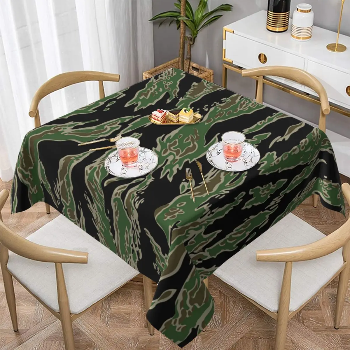 

Камуфляжная военная камуфляжная ткань в тигровую полоску 3, водонепроницаемая квадратная скатерть, маслостойкая скатерть для кухонных мероприятий, чехол для обеденного стола