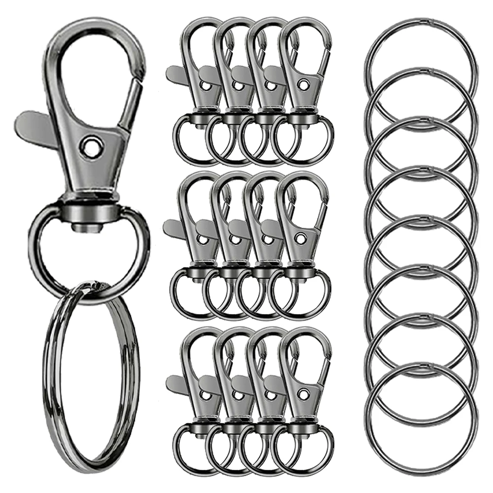 14/25 sets draaibare legering veer-kreeftgespen met metalen splitringen, geschikt voor DIY dierenhalsbanden, sleutelhangers, labels, accessoires, knutselwerk