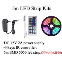 5m 10m DC 12V SMD5050 RGB LED Strip Light Kits 30leds/m IP20 Non Waterproof Lamp Ribbon 44Keys IR Controller For House Decration