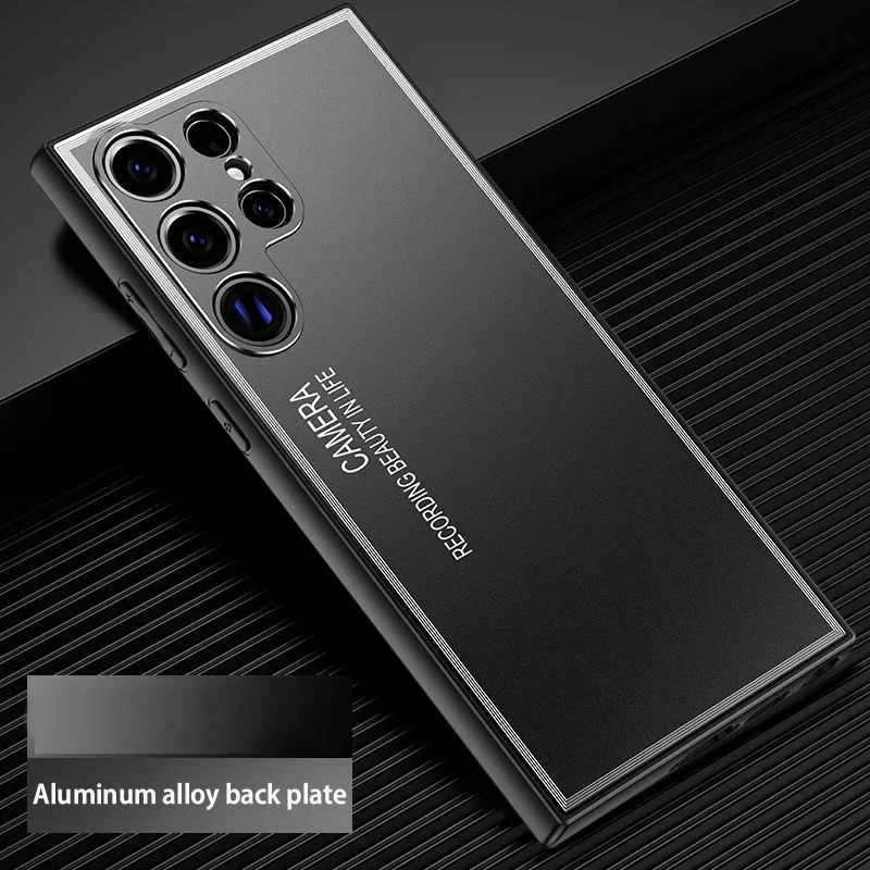 

For Samsung Galaxy S25 S24 Plus S23 Ultra Phone Case Metal Aluminum Alloy Backboard Soft Frame Lens Protection Back Cover Cases
